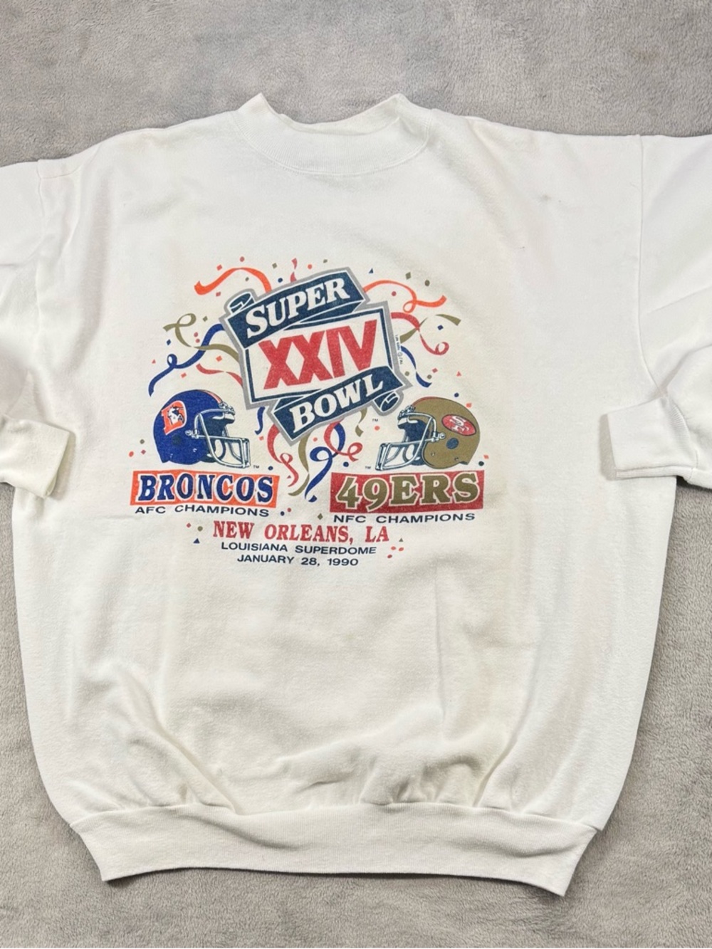 Vintage 1990 Super Bowl XXIV  49ers Vs. Broncos Crewneck XXL Fits XL Trench🔥
